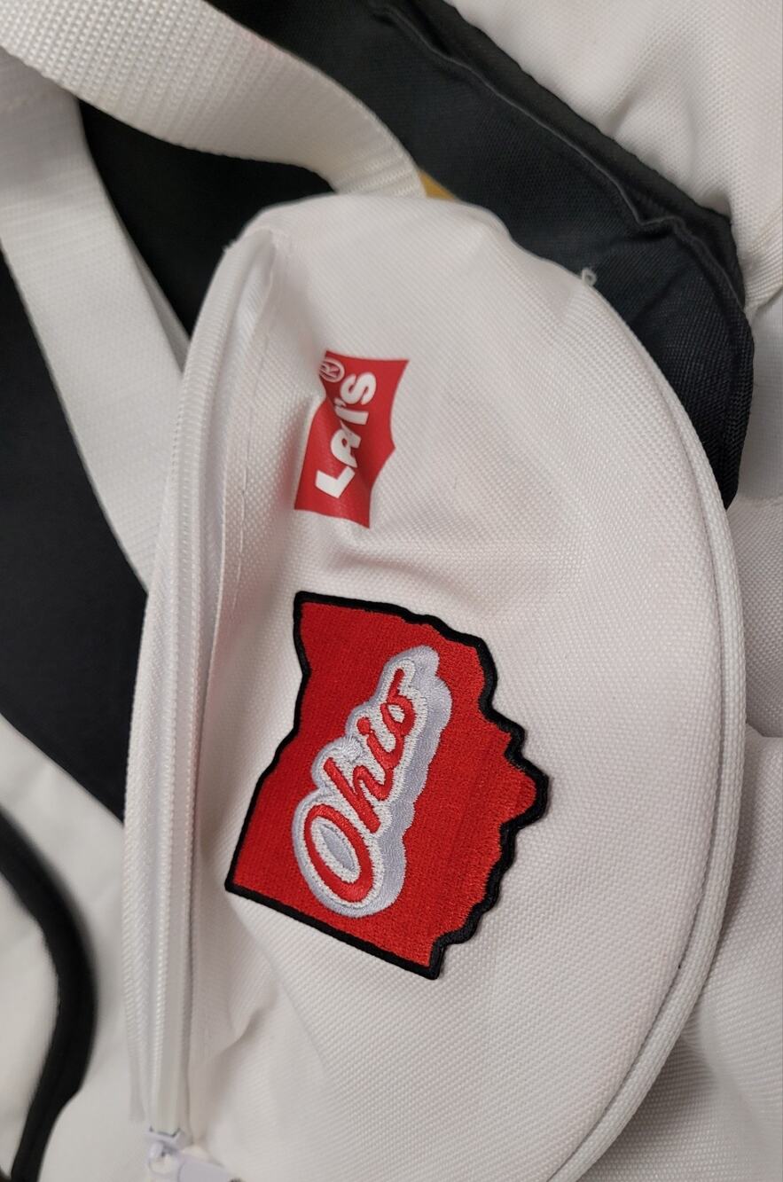 Ohio State Levi's White Belt Bag & Fanny Pack Zip Closure Embroidered Ohio USA